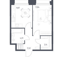 Планировка однокомнатной(апартаменты) площадью 34.47 квадратных метров в “ЖК Апарт-отель Тропарево парк”