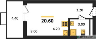 Планировка студии(квартира) площадью 20.6 квадратных метров в “ЖК Бунинские кварталы”