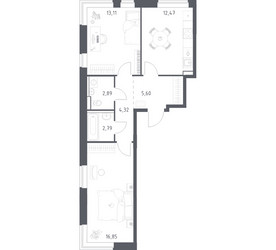 Планировка двухкомнатной(квартира) площадью 58.03 квадратных метров в ЖК “ЖК Квартал Западный”