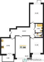 Планировка трехкомнатной(квартира) площадью 77.9 квадратных метров в “ЖК 1-й Донской (Первый Донской)”