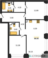 Планировка двухкомнатной(квартира) площадью 66.93 квадратных метров в “ЖК NOVA (Нова)”
