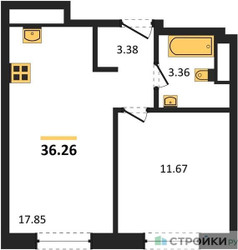 Планировка однокомнатной(квартира) площадью 36.6 квадратных метров в ЖК “ЖК Clementine (Клементин)”