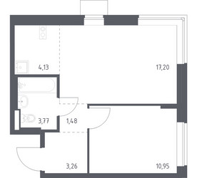 Планировка однокомнатной(квартира) площадью 40.79 квадратных метров в ЖК “ЖК Подольские кварталы”