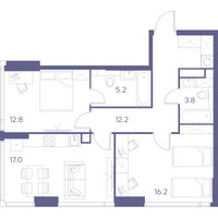 Планировка двухкомнатной(квартира) площадью 67.2 квадратных метров в “ЖК THE LOT by Akvilon”