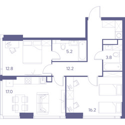 Планировка двухкомнатной(квартира) площадью 67.2 квадратных метров в ЖК “ЖК THE LOT by Akvilon”