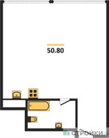 Планировка однокомнатной(апартаменты) площадью 50.8 квадратных метров в “ЖК Nametkin Tower (Наметкин Тауэр)”