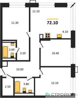 Планировка трехкомнатной(квартира) площадью 72.1 квадратных метров в “ЖК Верейская 41”