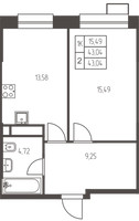 Планировка однокомнатной(квартира) площадью 43 квадратных метров в “ЖК Новая Ивантеевка”