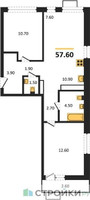 Планировка двухкомнатной(квартира) площадью 57.6 квадратных метров в “ЖК Бунинские кварталы”
