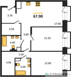 Планировка двухкомнатной(квартира) площадью 67.9 квадратных метров в ЖК “ЖК The LAKE (Лэйк)”