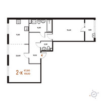 Планировка двухкомнатной(квартира) площадью 69.6 квадратных метров в “ЖК Новое Летово”