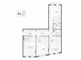 Планировка 4+ комнатной(квартира) площадью 96.2 квадратных метров в “ЖК Эльйон”