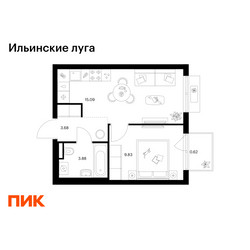 Планировка однокомнатной(квартира) площадью 33.1 квадратных метров в ЖК “ЖК Ильинские луга”