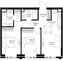 Планировка двухкомнатной(апартаменты) площадью 60.91 квадратных метров в “ЖК JOIS (Джойс)”
