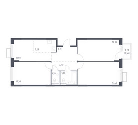 Планировка трехкомнатной(квартира) площадью 81.28 квадратных метров в ЖК “ЖК Молжаниново”