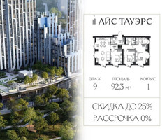 Планировка трехкомнатной(квартира) площадью 92.3 квадратных метров в “ЖК Айс Тауэрс”