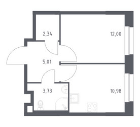 Планировка однокомнатной(квартира) площадью 34.06 квадратных метров в ЖК “ЖК ЭкоБунино (Южное Бунино)”