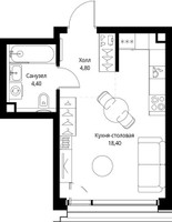 Планировка студии(квартира) площадью 27.8 квадратных метров в “ЖК СЕТ”