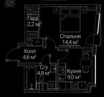 Планировка однокомнатной(квартира) площадью 35 квадратных метров в “ЖК СЕЗАР БУДУЩЕЕ”