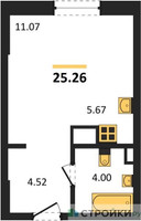 Планировка студии(квартира) площадью 25.26 квадратных метров в “ЖК Светлый мир Станция Л”