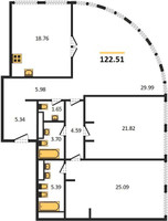 Планировка трехкомнатной(квартира) площадью 122.51 квадратных метров в “ЖК Sky View (Скай Вью)”