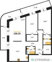Планировка трехкомнатной(квартира) площадью 126.8 квадратных метров в “Квартал Foriver”