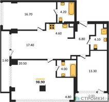 Планировка трехкомнатной(квартира) площадью 98.9 квадратных метров в “ЖК River Park Кутузовский (Ривер Парк Тауэрс)”