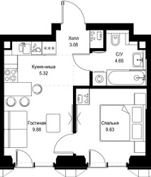 Планировка однокомнатной(квартира) площадью 32.56 квадратных метров в ЖК “ЖК СЕТ”