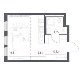 Планировка студии(квартира) площадью 26.49 квадратных метров в ЖК “ЖК Космический Квартал”