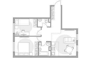 Планировка трехкомнатной(квартира) площадью 57.75 квадратных метров в “ЖК Аникеевский”