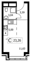 Планировка студии(квартира) площадью 23.26 квадратных метров в “ЖК Городские Истории”