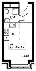 Планировка студии(квартира) площадью 23.26 квадратных метров в ЖК “ЖК Городские Истории”