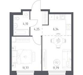 Планировка однокомнатной(квартира) площадью 38.25 квадратных метров в ЖК “ЖК Новое Внуково”
