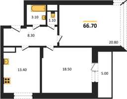 Планировка двухкомнатной(квартира) площадью 66.7 квадратных метров в “ЖК Эдельвейс (Первомайское)”