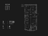 Планировка трехкомнатной(квартира) площадью 77.38 квадратных метров в “ЖК Сезар Сити”