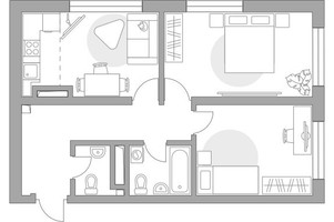 Планировка трехкомнатной(квартира) площадью 60.56 квадратных метров в “ЖК Тринити”