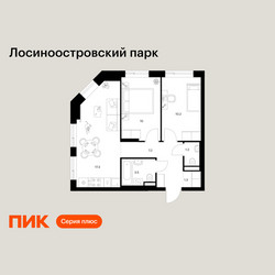 Планировка двухкомнатной(квартира) площадью 50.8 квадратных метров в ЖК “ЖК Лосиноостровский парк”