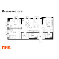 Планировка трехкомнатной(квартира) площадью 75.22 квадратных метров в “ЖК Ильинские луга”