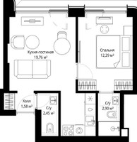Планировка однокомнатной(квартира) площадью 38.4 квадратных метров в “ЖК Сити Бэй”