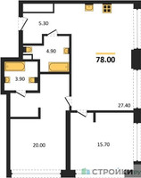 Планировка двухкомнатной(квартира) площадью 78 квадратных метров в “ЖК СТОУН Грэйн”