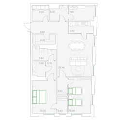 Планировка двухкомнатной(квартира) площадью 117.8 квадратных метров в ЖК “ЖК Клубный дом Duo (Дуо)”