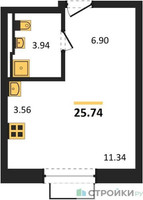 Планировка студии(квартира) площадью 25.74 квадратных метров в “ЖК Квартал Строгино”