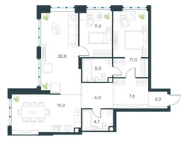 Планировка трехкомнатной(квартира) площадью 95.9 квадратных метров в “ЖК Level Южнопортовая”