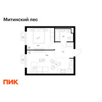 Планировка однокомнатной(квартира) площадью 35.9 квадратных метров в “ЖК Митинский лес”