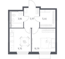 Планировка однокомнатной(квартира) площадью 35.83 квадратных метров в “ЖК Мытищи Парк”