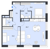Планировка двухкомнатной(квартира) площадью 65.1 квадратных метров в “ЖК Balance (Баланс)”