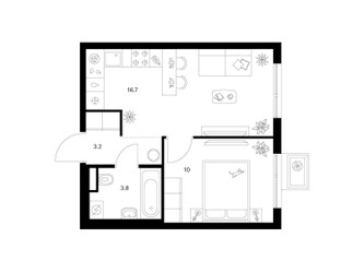 Планировка однокомнатной(квартира) площадью 33.7 квадратных метров в ЖК “ЖК Кавказский бульвар 51”