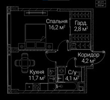 Планировка однокомнатной(квартира) площадью 39 квадратных метров в “ЖК СЕЗАР БУДУЩЕЕ”