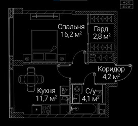 Планировка однокомнатной(квартира) площадью 39 квадратных метров в ЖК “ЖК СЕЗАР БУДУЩЕЕ”