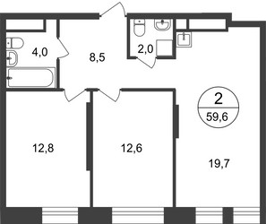 Планировка двухкомнатной(квартира) площадью 59.6 квадратных метров в ЖК “ЖК Первый Московский”